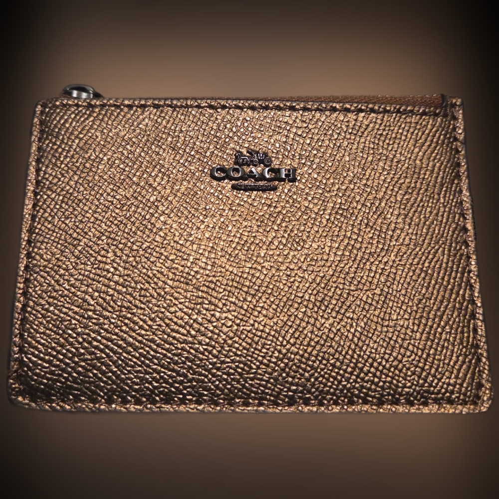 Coach Copper/Gold Textured Card Holder Wallet